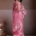 Pink Net Saree Floral Embroidery Matching Blouse Party Wear Saree