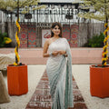 Mint Green Silver Ombre Saree and Designer Border Party Saree