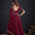 Wine Red Silk Saree with Embroidered Border Designer Saree