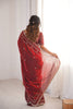 Wine Red Organza Silk Saree Golden Thread Embroidery Designer Blouse