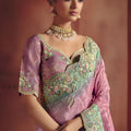Pink Mint Green Silk Saree with Heavy Embroidered Border