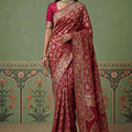 Elegant Red Heavy Embroidered Banarasi Silk Saree