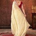 Cream Embroidered Silk Saree with Maroon Blouse Festive Occasions