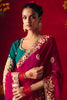 Wine Red Silk Embroidered Saree Gold Border Green Designer Blouse