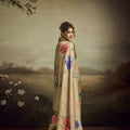 Beige Linen Silk Saree Floral Digital Print Designer Tassel Pallu