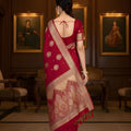 Wine Red Banarasi Silk Saree with Gold Zari Floral Weaving Traditional Wear