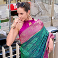 Green Pink Banarasi Patola Silk Saree with Rich Zari Border