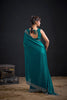 Teal Green Silk Saree Antique Silver Zari Border Party Wear Saree