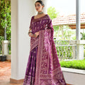 Wine Purple Cotton Silk Saree with Traditional Woven Border