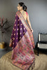 Wine Purple Kashmiri Printed Satin Silk Saree Designer Border