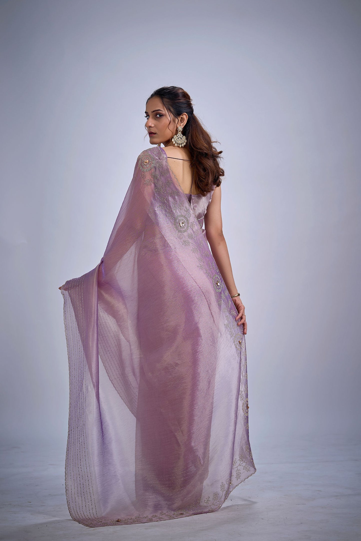 Lavender Pink Silk Saree with Zari Embroidery Designer Blouse