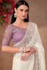 Cream Georgette Saree Embroidered Lace Border Lavender Blouse