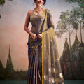 Grey Silk Saree with Golden Zari Polka Dot Weaving Designer Saree