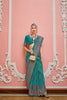 Teal Patola Printed Silk Saree with Traditional Border Festive Wear