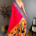 Hot Pink Soft Silk Saree with Grey Border and Designer Pallu