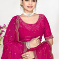 Elegant Hot Pink Silk Saree with Zari Embroidered Border Buti Work