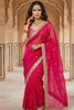 Rani Pink Organza Saree Golden Embroidered Border Designer Blouse