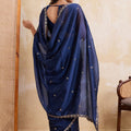 Navy Blue Georgette Saree with Silver Zari Border Butti Work