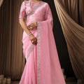 Elegant Pink Embroidered Designer Saree with Zari Border Blouse 