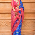 Royal Blue Pink Printed Silk Saree Traditional Designer Border