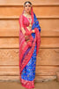 Royal Blue Pink Printed Silk Saree Traditional Designer Border