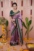 Lavender Silk Saree Dark Green Woven Border Traditional Design