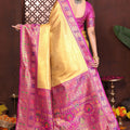 Designer Banarasi Silk Saree in Gold with Rich Pink Meenakari Work Festive Saree