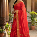 Red Kanjivaram Silk Saree Golden Zari Border Motif Saree