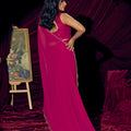 Hot Pink Georgette Saree with Embroidered Border Designer Saree