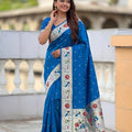 Royal Blue Paithani Silk Saree Multicolor Peacock Floral Woven Border