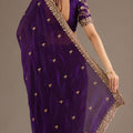 Deep Purple Silk Saree Heavy Zari Embroidered Border Designer Blouse