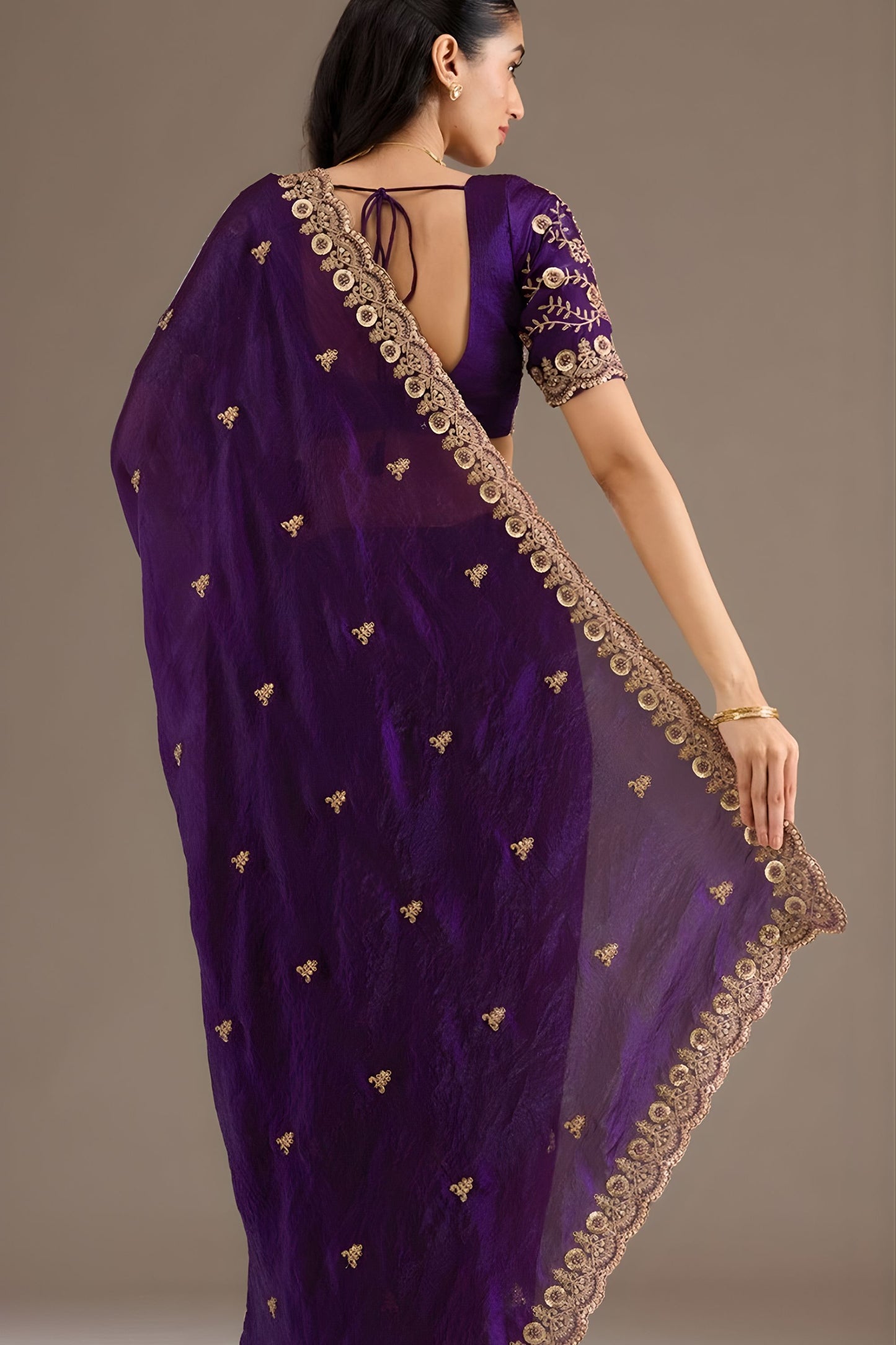 Deep Purple Silk Saree Heavy Zari Embroidered Border Designer Blouse