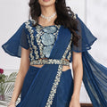 Royal Blue Designer Saree with Floral Embroidered Blouse