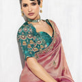 Designer Pink Saree Border Green Blouse Party Wear