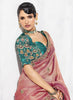 Designer Pink Saree Border Green Blouse Party Wear
