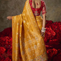 Mustard Yellow Banarasi Silk Saree Rich Gold Zari Weaving Embroidered Border