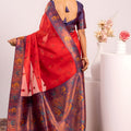 Red Paithani Silk Saree with Purple Zari Border and Traditional
