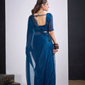 Teal Blue Organza Silk Saree with Black Embroidered Blouse