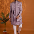 Outstanding Lavender Indo Western Sherwani for Men With Designer Jacquard Jacket