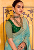 Sea Green Banarasi Silk Saree with Golden Zari Contrast Blouse