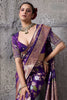 Royal Purple Banarasi Silk Saree Gold Zari Border Floral Weaving Saree