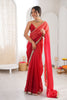 Red Organza Silk Saree with Designer Gold Lace Border Matching Blouse 