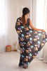 Black Floral Digital Printed Linen Saree with Designer Lace Border