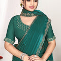 Bottle Green Silk Saree with Rich Golden Zari Border Designer Saree