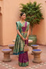 Magenta Silk Saree Teal Green Contrast Border Zari Weaving Festive Wear