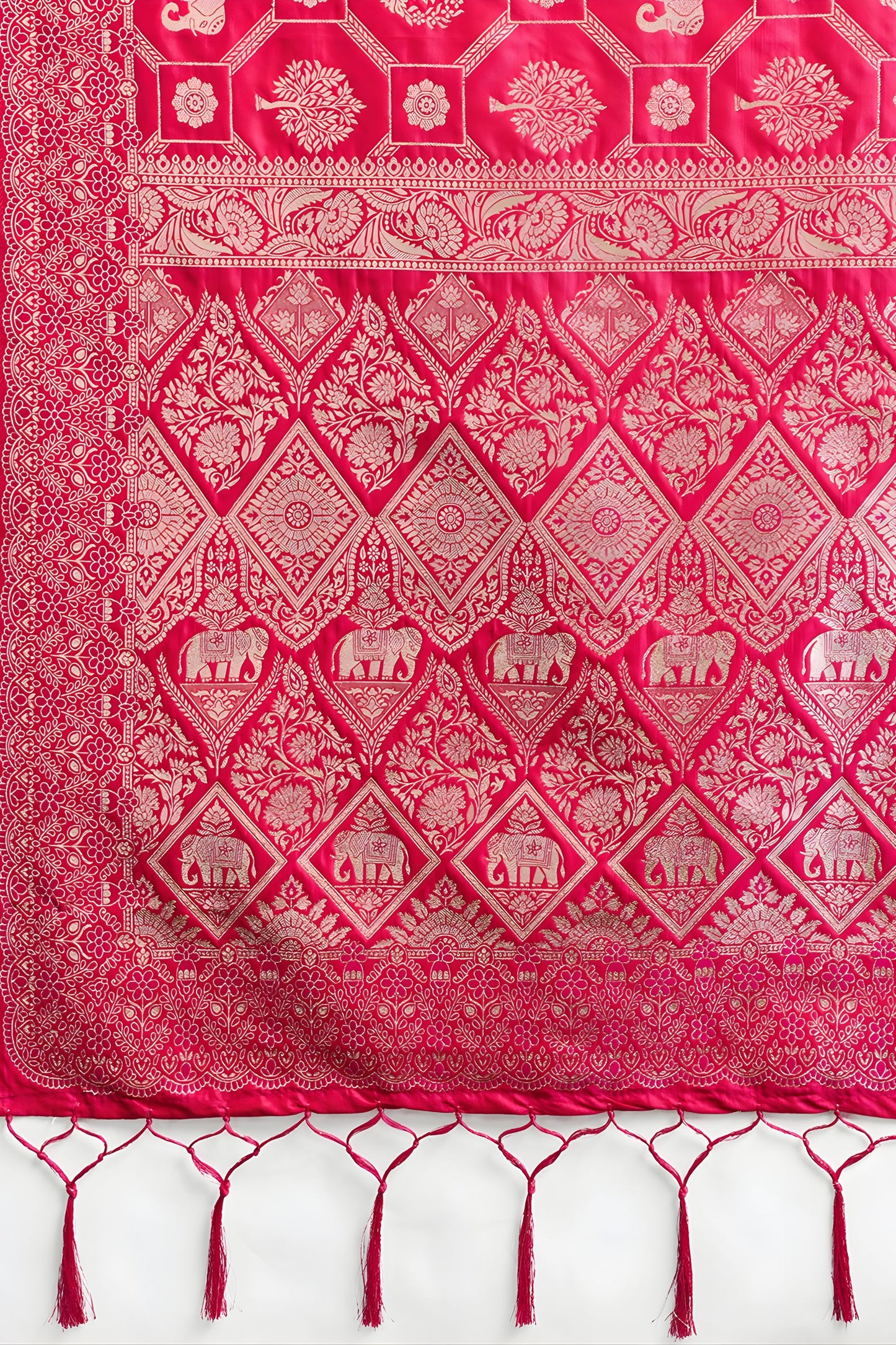 Luxury Rani Pink Banarasi Silk Saree Rich Gold Zari Weaving Traditional Motifs