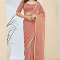 Dusty Rose Designer Saree Pearl Lace Border Ready To Wear