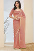 Dusty Rose Designer Saree Pearl Lace Border Ready To Wear