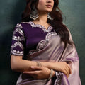 Mauve Satin Silk Saree with Silver Embroidery Border Designer Blouse