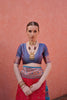 Pink And Blue Kanjivaram Silk Saree with Golden Zari Border Contrast Blouse